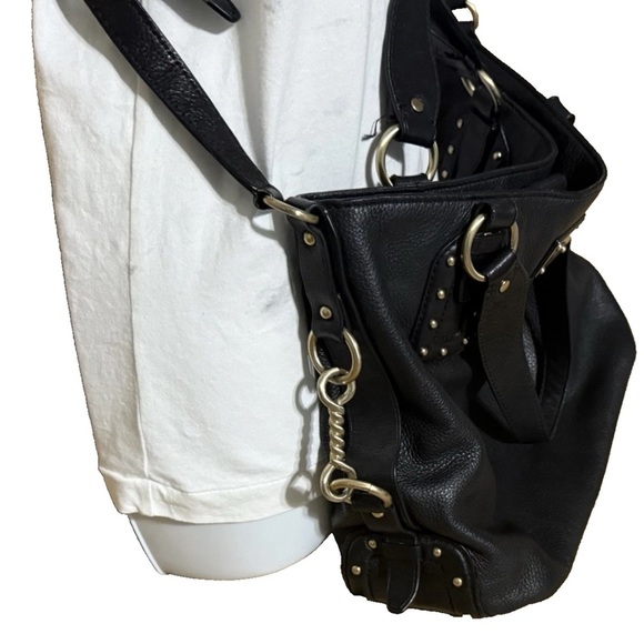 Michael Kors BIG VALLEY Large NS Tote Bag BLACK Leather Gold Tone Handbag - Picture 5 of 16